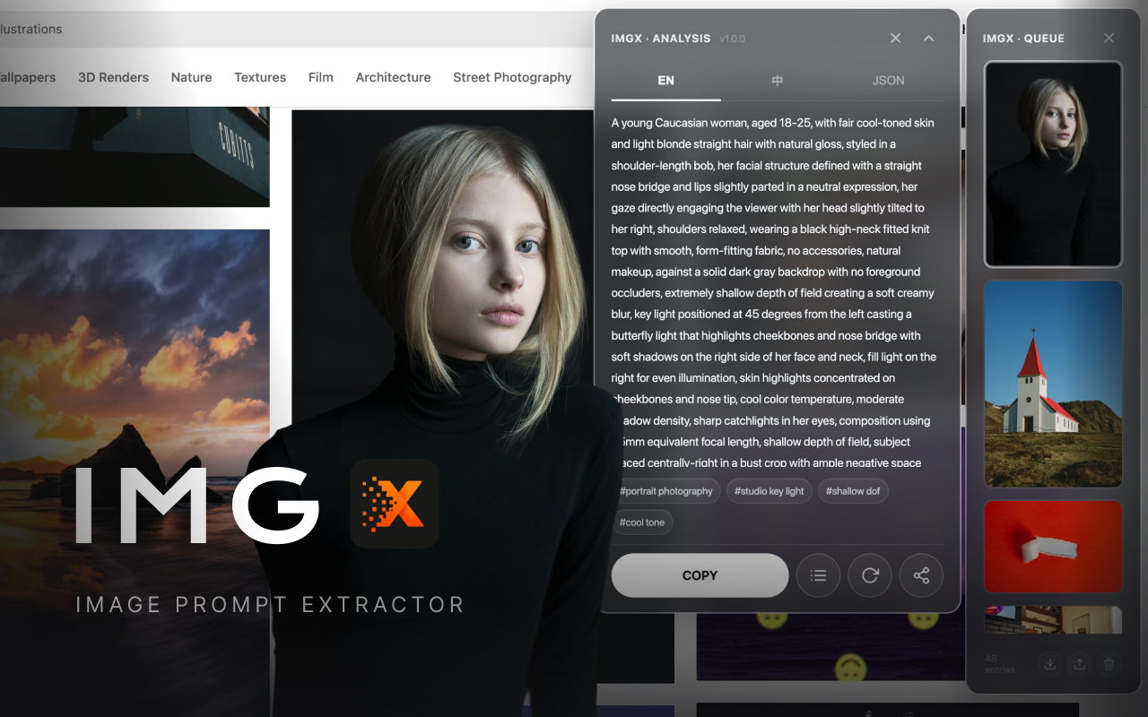 ImgX hover bubble on an image page